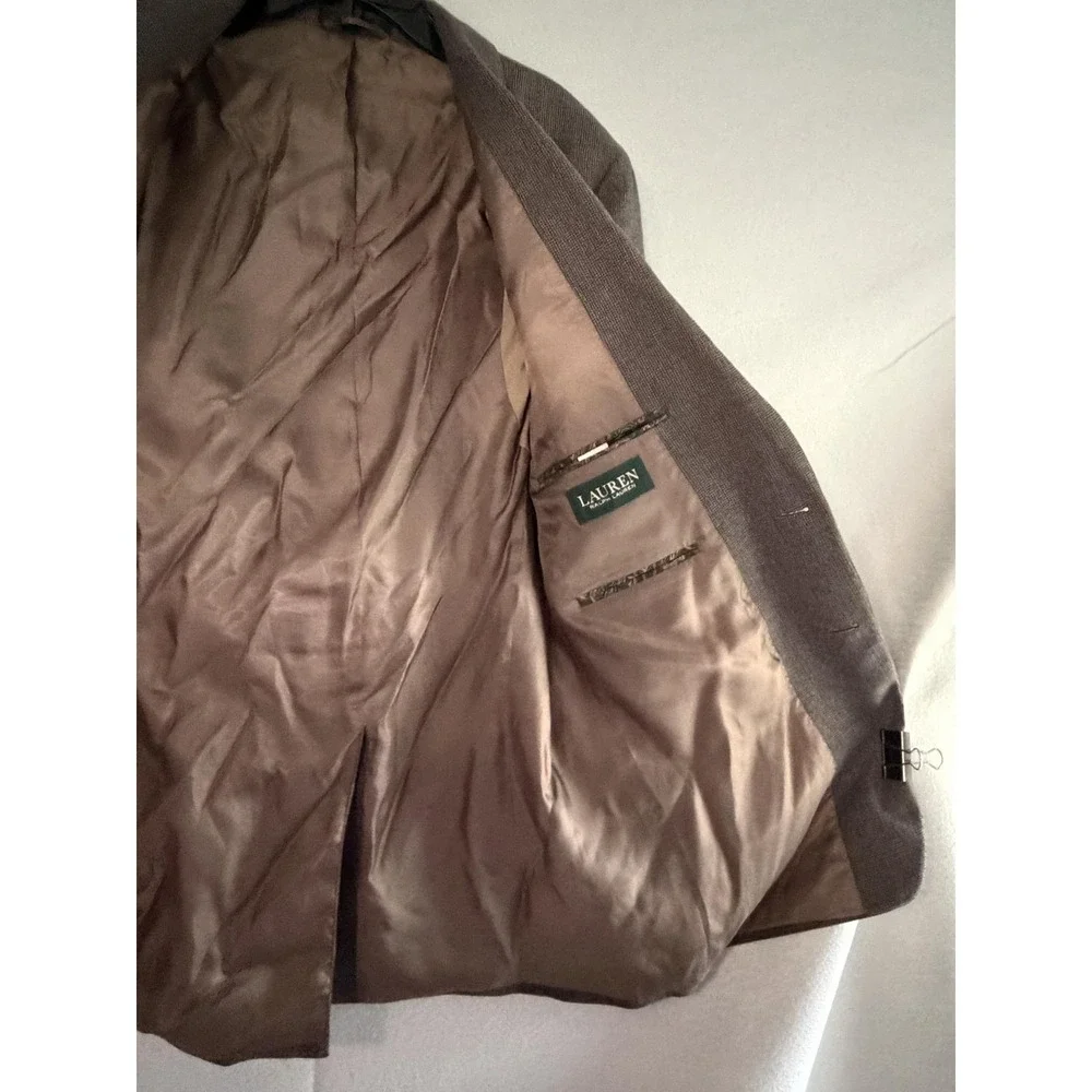 Lauren Ralph Lauren Blazer Sport Coat Mens 42L Brown Check Tweed Stretch‎ Jacket